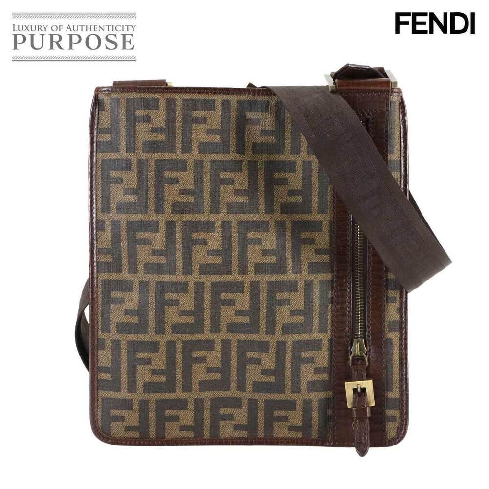 Fendi Zucca Shoulder Messenger Bag Brown Black